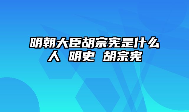 明朝大臣胡宗宪是什么人 明史 胡宗宪